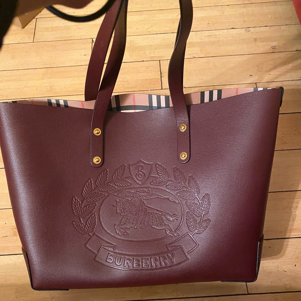 Burberry Embossed Crest Leather Tote